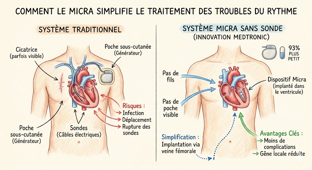 Schéma de fonctionnement du pacemaker MICRA par MedTronic