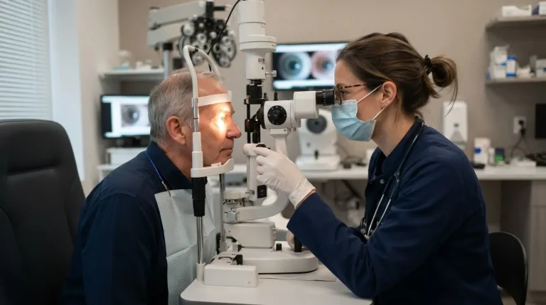 Examen oculaire détaillé avec la lampe à fente